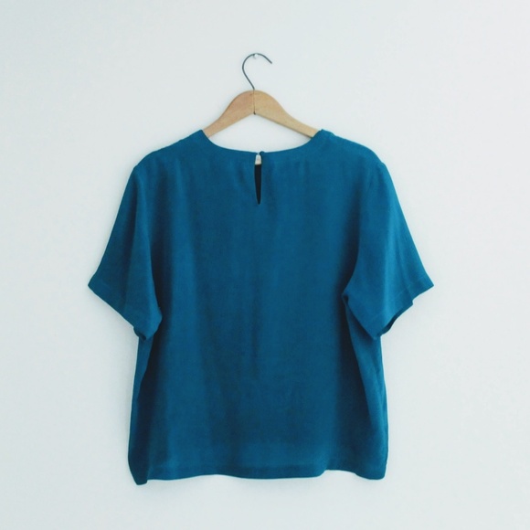 Vintage teal silk top - Picture 5 of 6